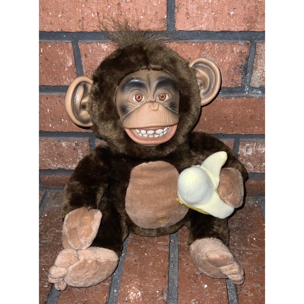 JUST FOR LAUGHS 12" Laughing Monkey Stuffed Animal Ape Doll With Banana Plush